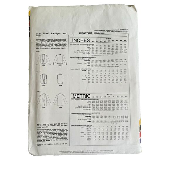 Stretch & Sew Sewing Pattern 5625 Shawl Cardigan & Vest PLUS Sizes 30-46 Bust - Picture 4 of 4